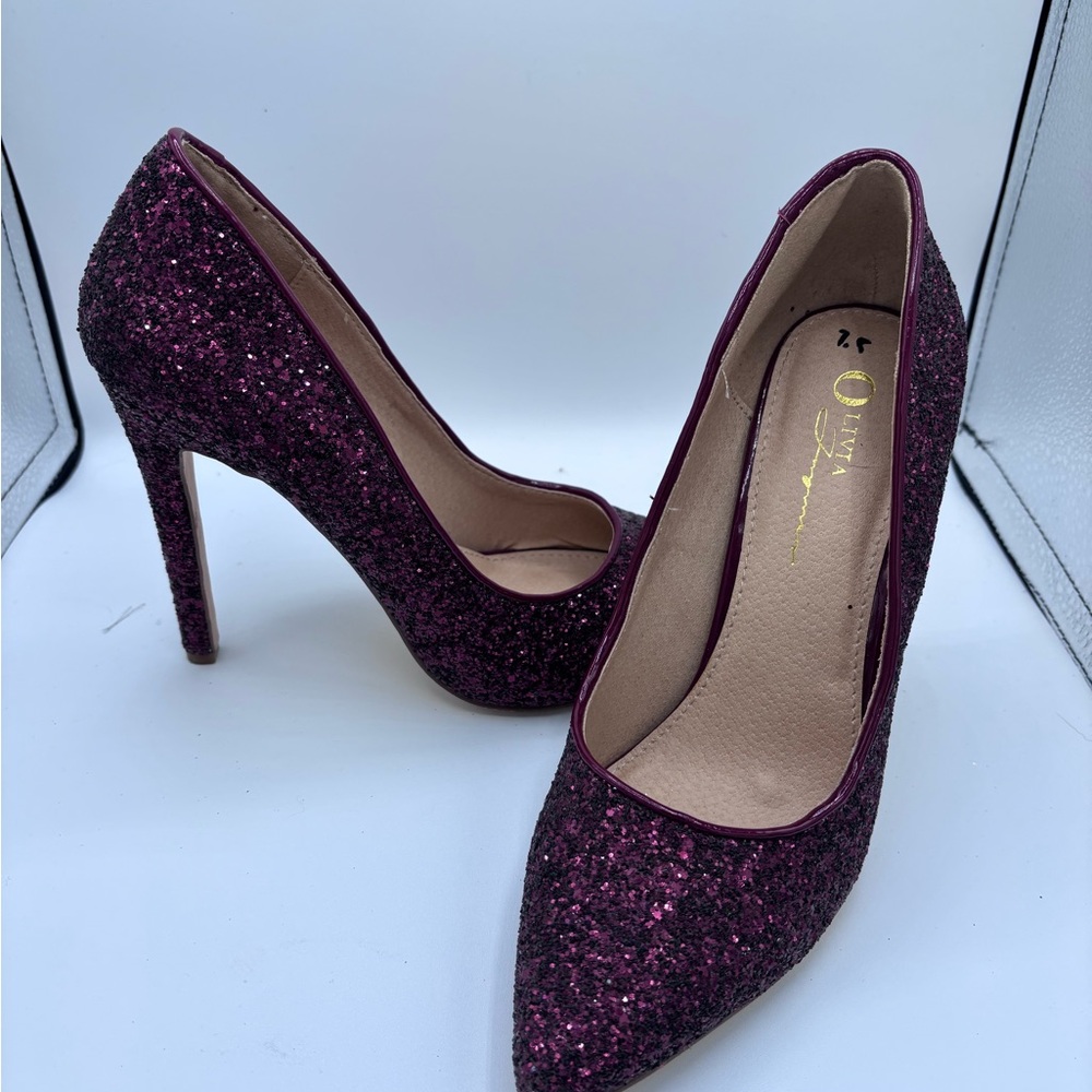 Ollio Purple Glitter Heels Stiletto